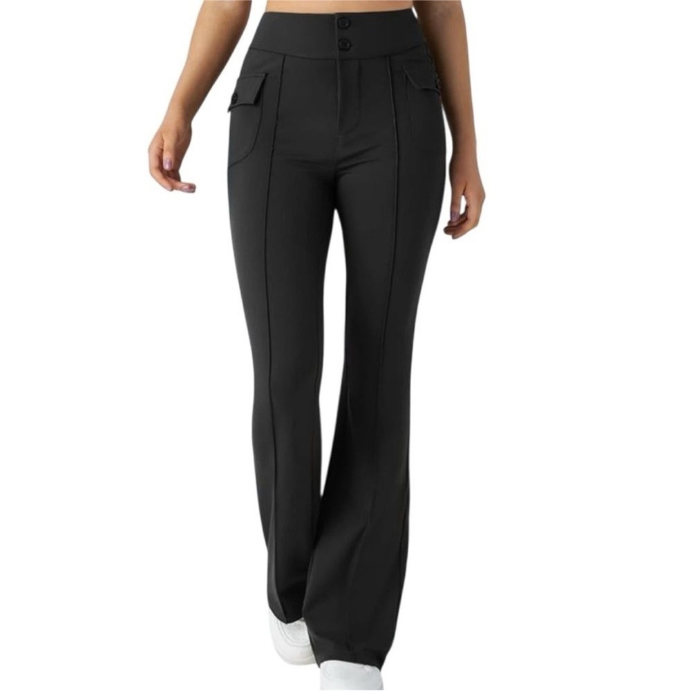 Black Halara High Waisted Side Flap Pocket Flare Casual Cargo Pants size XS TALL